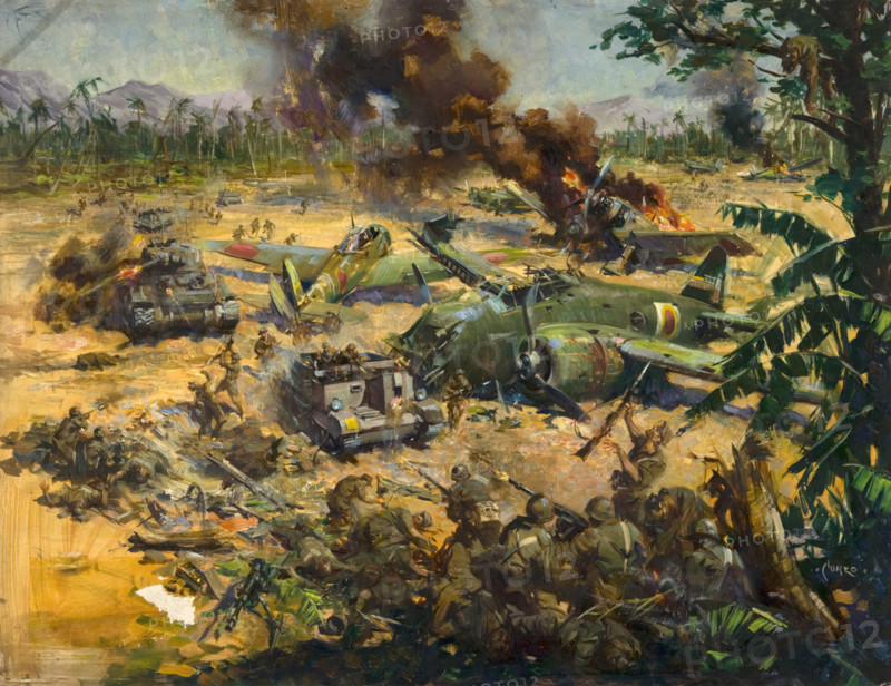 Invasion scene in Far East, between 1939 and 1946. Creators: Central Office of Information, Terence Tenison Cuneo.