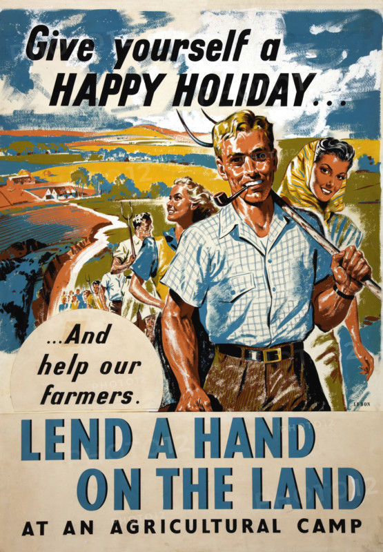 Give Yourself A Happy Holiday Lend A Hand On The Land poster, WWII. Creator: Mary Le Bon.