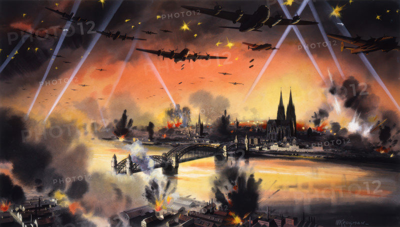 War In The Air - mass bomber raid on Cologne by the Britis, World War II, c1939-c1945. Creator: William Krogman.