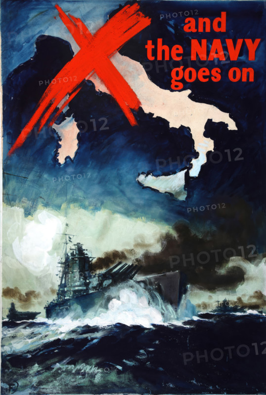 'And the Navy Goes on', British propaganda poster, World War II, c1943.  Creator: Harold Forster.