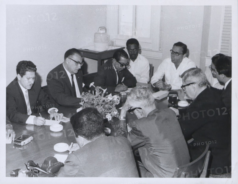 Press conference held by George Price, British Honduras elections, 1 March 1965. Creator: Unknown.