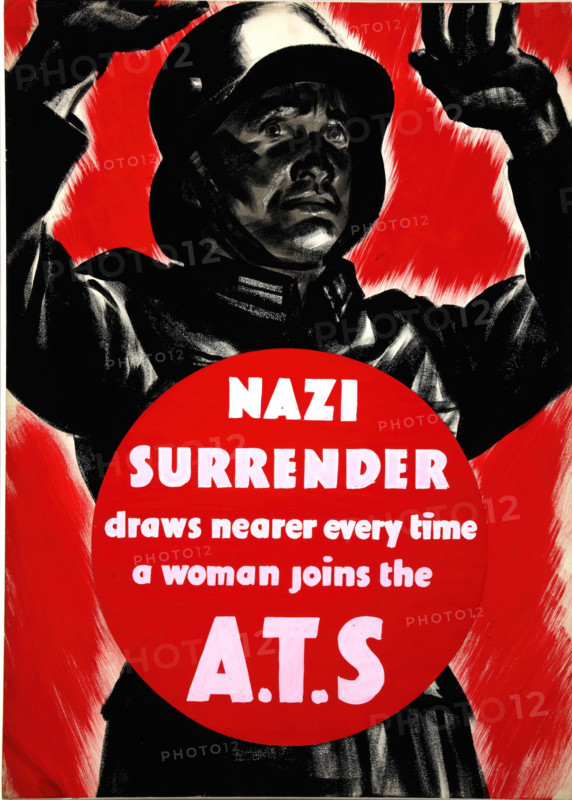 'Nazi surrender draws nearer every time a woman joins the A.T.S', WWII poster, between 1939 & 1946. Creators: Central Office of Information, Unknown.