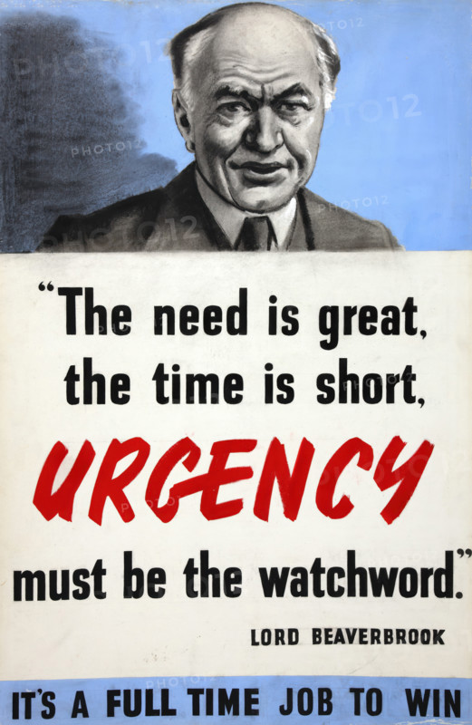 'The need is great, the time is short. Urgency must be...', WWII poster, between 1939 and 1946. Creators: Central Office of Information, Harold Forster.