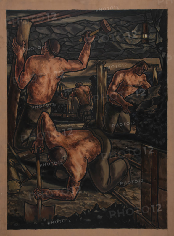 Industrial Coal mine scene, between 1939 and 1946. Creators: Central Office of Information, George Bissill.