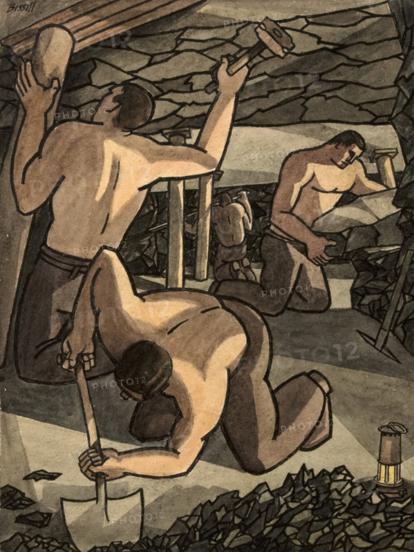 Industrial Coal mine scene, between 1939 and 1946. Creators: Central Office of Information, George Bissill.