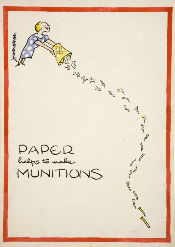 Salvage: 'Paper helps to make munitions', World War II poster, between 1939 and 1946. Creators: Central Office of Information, Cyril Kenneth Bird.