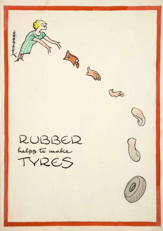 Salvage: 'Rubber helps to make tyres', World War II poster, between 1939 and 1946. Creators: Central Office of Information, Cyril Kenneth Bird.