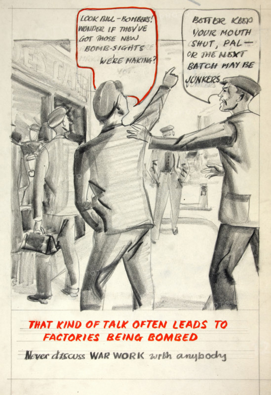 'That kind of talk often leads to factories being bombed...', WWII poster, between 1939 and 1946. Creators: Central Office of Information, Unknown.