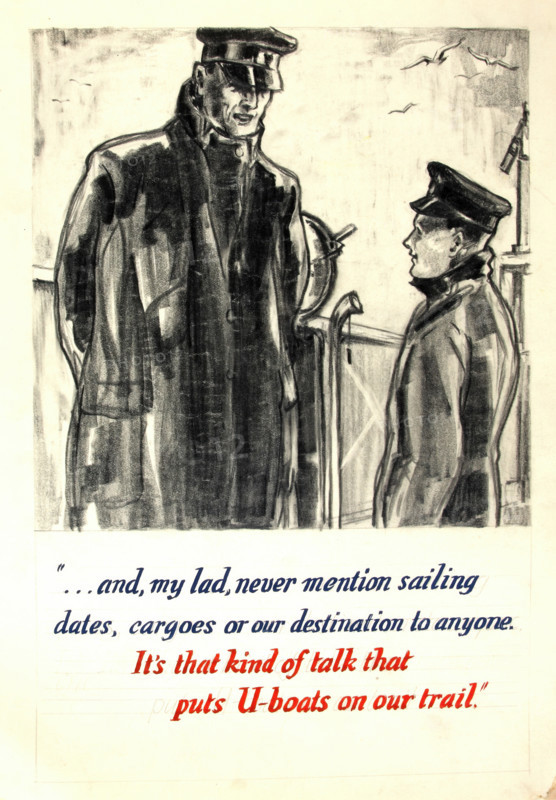 ..it's that kind of talk that puts U-boats on our trail, WWII poster, between 1939 and 1946. Creators: Central Office of Information, Unknown.