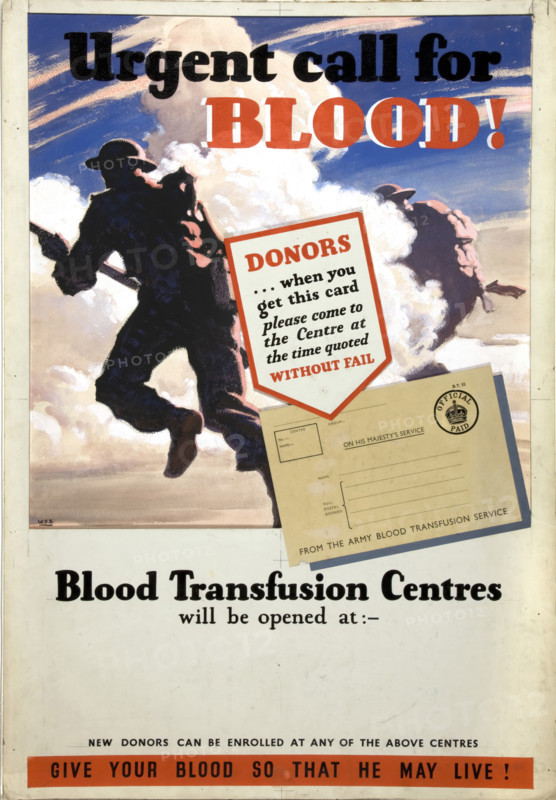 'Urgent call for blood', World War II poster, between 1939 and 1946. Creators: Central Office of Information, Unknown.
