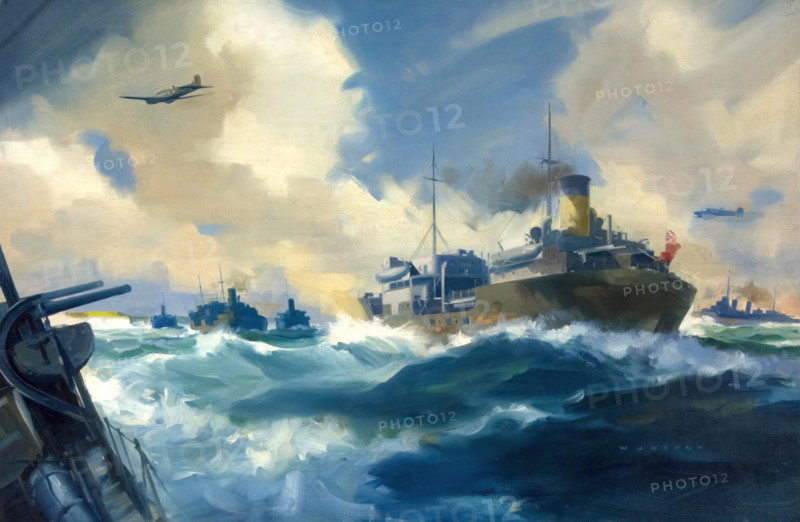 Convoy scene, between 1939 and 1946. Creators: Central Office of Information, Frank Wootton.