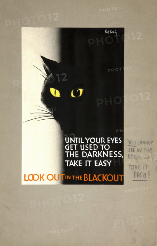 'Until your eyes get used to the darkness take it easy...', WWII poster, between 1939 and 1946. Creators: Central Office of Information, Patrick Keely.
