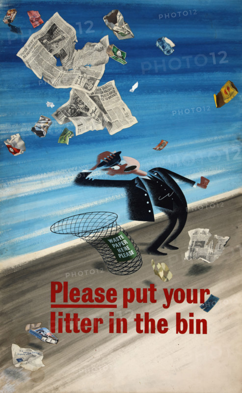 Railway anti-litter poster showing a frantic railway porter surrounded..., WWII, between 1939 & 1946 Creator: Central Office of Information.