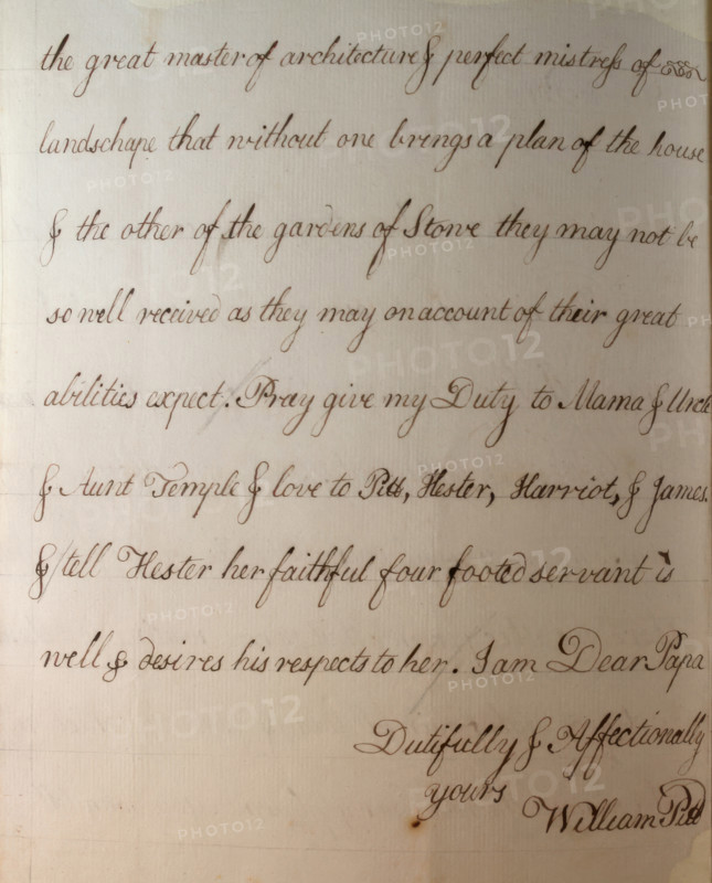 Letter from William Pitt,  between 1766 and 1770. Creator: William Pitt the Younger.