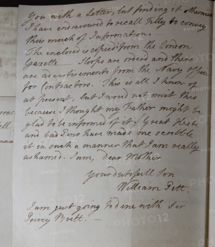 Letter from William Pitt,  between 1766 and 1770. Creator: William Pitt the Younger.