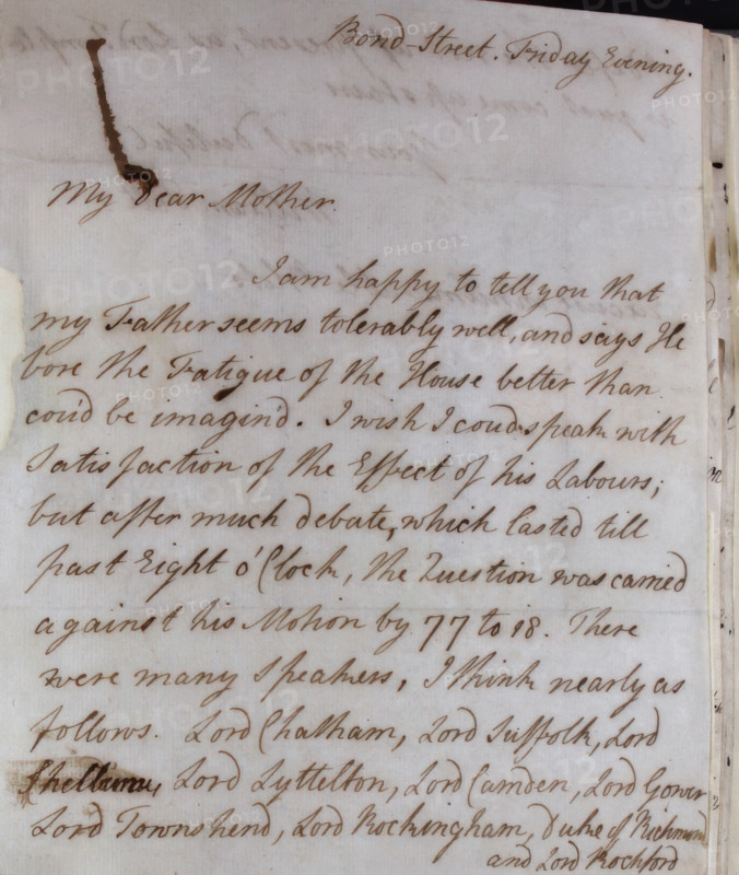 Letter from William Pitt, 1770s. Creator: William Pitt the Younger.