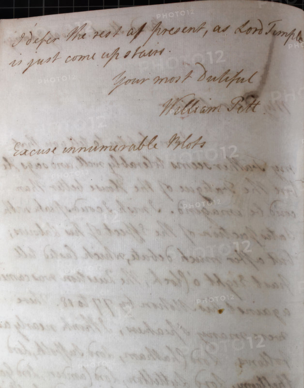Letter from William Pitt, 1770s. Creator: William Pitt the Younger.