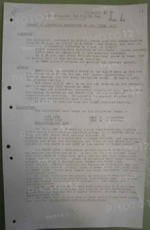 1st Battalion New Zealand Rifle Brigade Narrative of Operations 7 June 1917. Creator: Unknown.