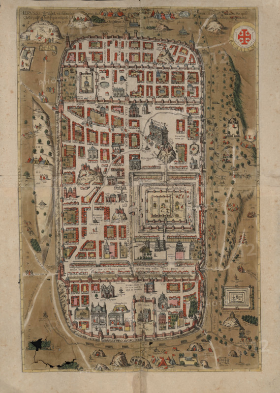 Ierusalem, et suburbia eius. Map of Jerusalem in Civitates Orbis Terrarum, 1584. Creator: Adrichem, Christian Kruik van (1533-1585).