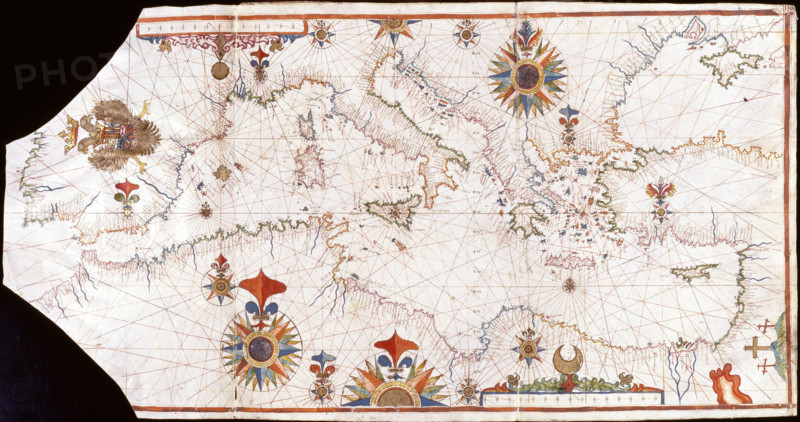 Nautical chart of the Mediterranean Sea, Early16th cen.. Creator: Anonymous master.