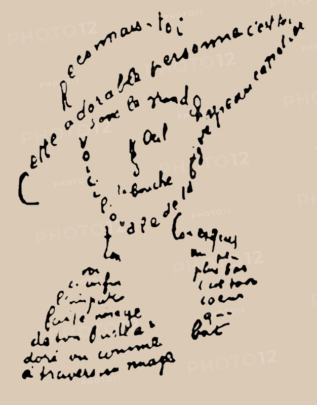 Calligram: "Reconnais-toi", poem to Louise de Coligny-Chatillon, February 9, 1915, 1918. Creator: Apollinaire, Guillaume (1880-1918).