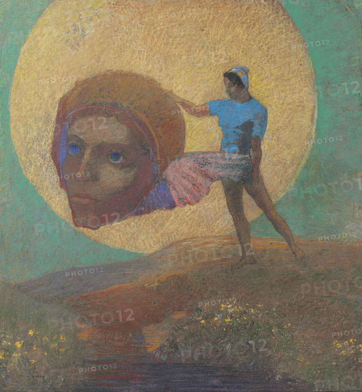 Figure bearing a winged head (The Fall of Icarus), c1876. Creator: Redon, Odilon (1840-1916).