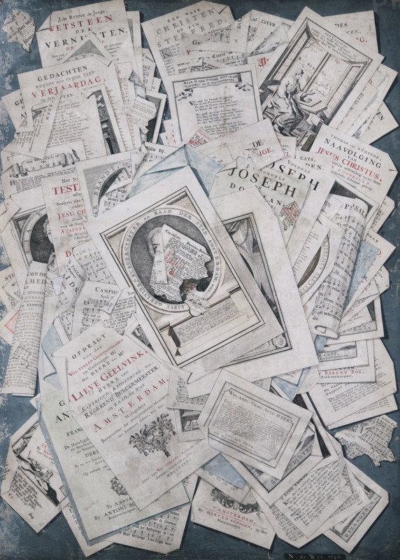 Trompe l'oeil. Prints and book tear-outs  , 1740. Creator: Wit, Nicolaas de (active ca 1740).
