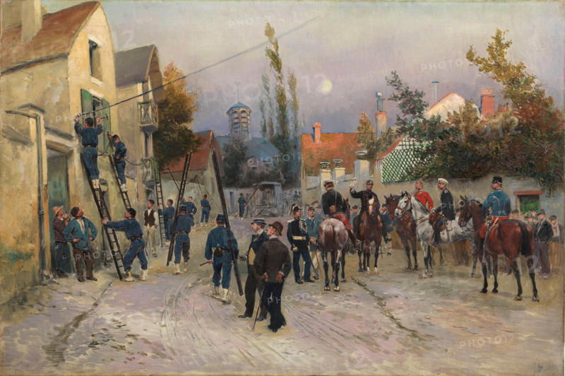 Telegraph operator working in a village, c1880. Creator: Detaille, Édouard (1848-1912).