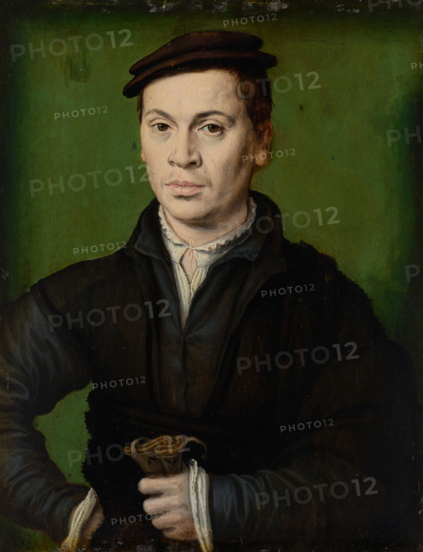 Man in a Black Beret Holding a Pair of Gloves, c1530. Creator: Corneille de Lyon (1500/10-1575).