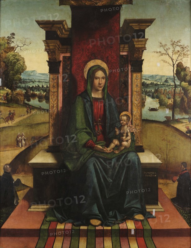 Virgin with Child enthroned with donors, 1497-1500. Creator: Panetti, Domenico (1460-1530).