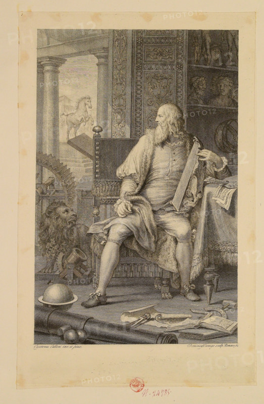 Leonardo da Vinci in his study, 1782. Creator: Cunego, Domenico (1727-1803).