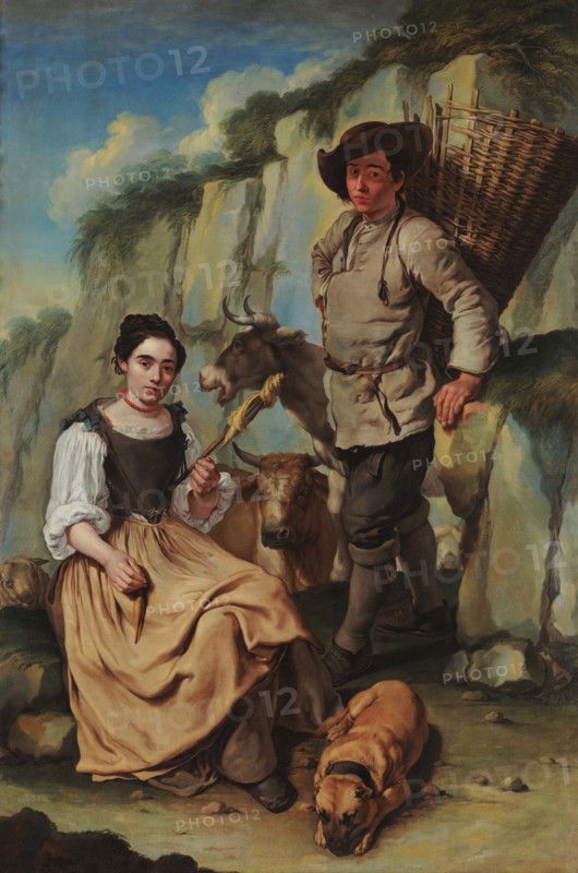 Spinner and farmer with a basket, c1765. Creator: Ceruti, Giacomo Antonio (1698-1767).