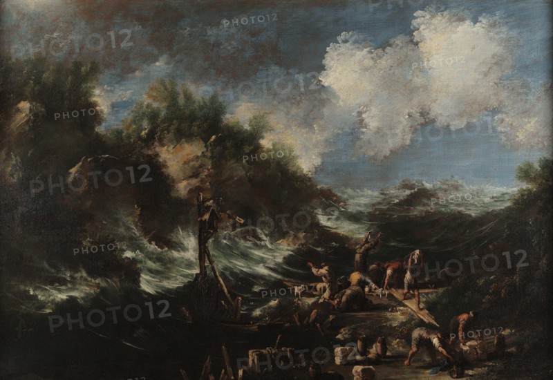 Storm with friars and stevedores, before 1700. Creator: Magnasco, Alessandro (1667-1749).