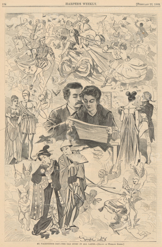 Saint Valentine's Day - The Old Story in All Lands. From "Harper's Weekly", 22 February 1868, 1868. Creator: Homer, Winslow (1836-1910).