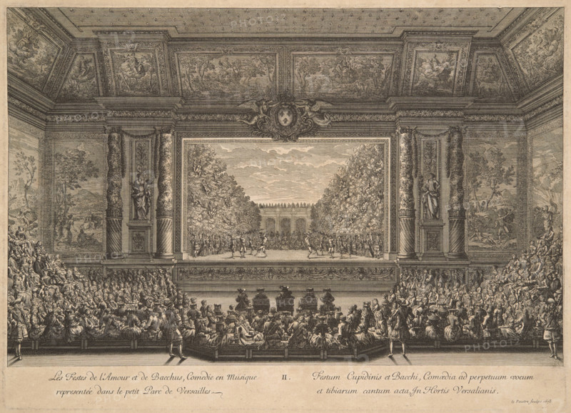 Les festes de l'Amour et de Bacchus, Comedie en musique representée dans le petit Parc de..., 1678. Creator: Le Pautre, Jean (1618-1682).
