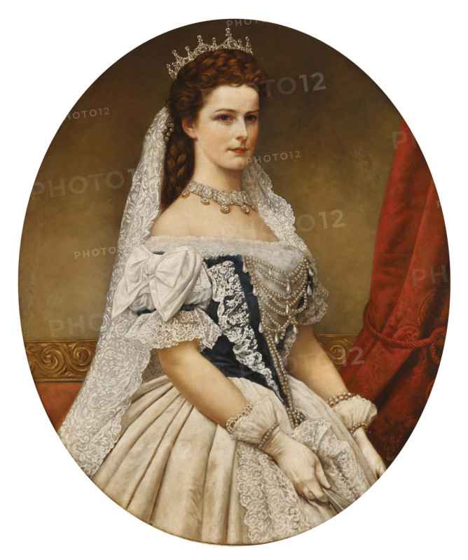 Portrait of Elisabeth of Bavaria in Hungarian coronation dress with the rose diadem, 1867. Creator: Raab, Georg Martin Ignaz (1821-1885).