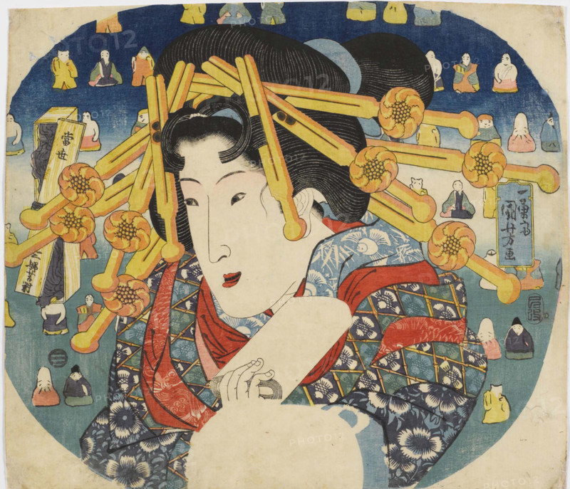 A courtesan, from the Series "Three Hardships of Modern Women" (Tosei sanpukutsui), 1833. Creator: Kuniyoshi, Utagawa (1797-1861).