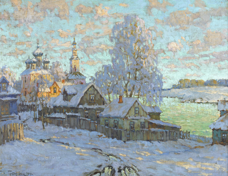 Village in the Winter Sun, 1919. Creator: Gorbatov, Konstantin Ivanovich (1876-1945).