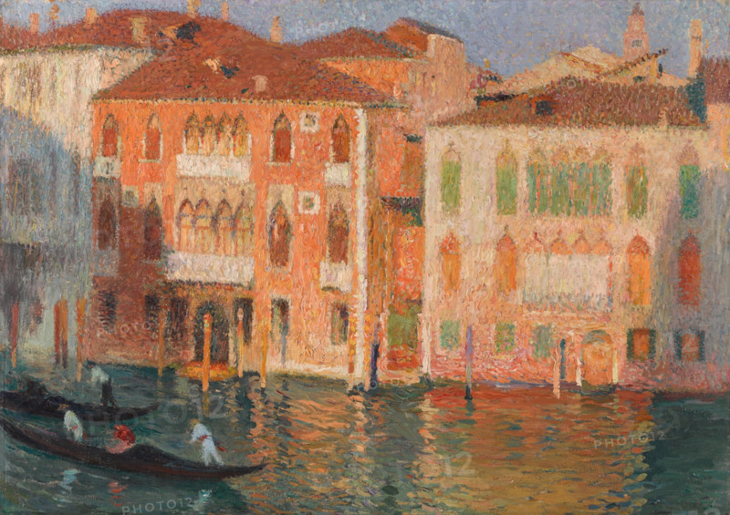 Venice, palaces and gondoliers on the Grand Canal, c1910. Creator: Martin, Henri (1860-1943).