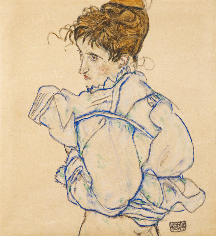 Woman taking off her blouse (probably Edith Schiele), 1917. Creator: Schiele, Egon (1890-1918).