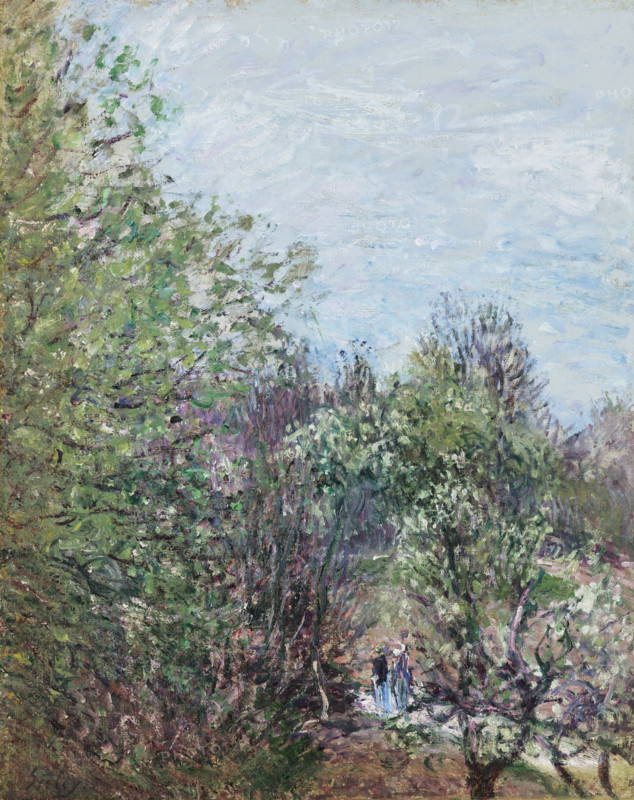 Two figures at the edge of a wood, Veneux-Nadon, c1887. Creator: Sisley, Alfred (1839-1899).