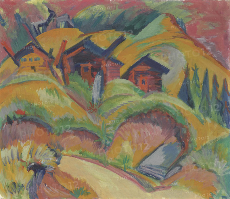 Three Huts on the Hill (Red Huts), 1919. Creator: Kirchner, Ernst Ludwig (1880-1938).