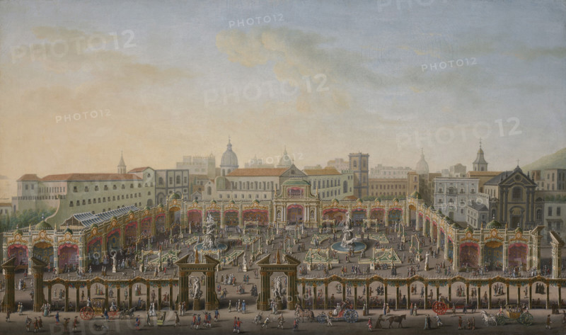 Naples, Piazza Trieste e Trento viewed from a balcony of the Palazzo Reale, 1763. Creator: Joli, Antonio (1700-1777).