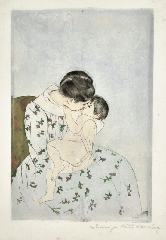 Mother's Kiss, 1890-1891. Creator: Cassatt, Mary (1845-1926).