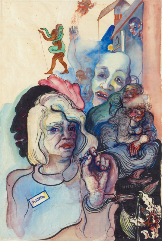 Self-portrait (in fantastic company), 1931. Creator: Lohse-Wächtler, Elfriede (1899-1940).