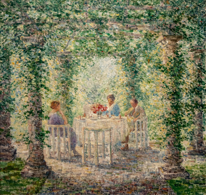 Mrs. Pieters with Mr. and Mrs. Singer in the garden of Villa De Wilde Zwanen, 1911-1915. Creator: Pieters, Evert (1856-1932).