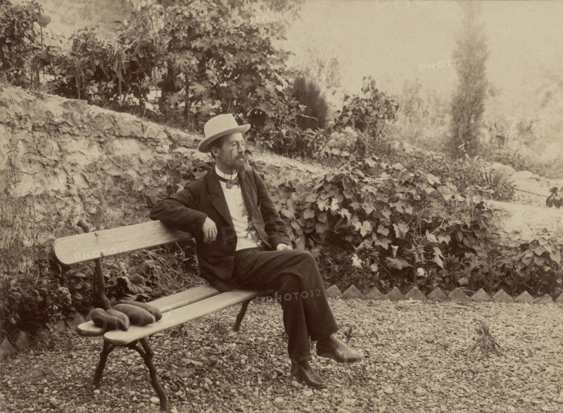 Anton Chekhov (1860-1904) in his garden in Yalta, 1902. Creator: Anonymous.