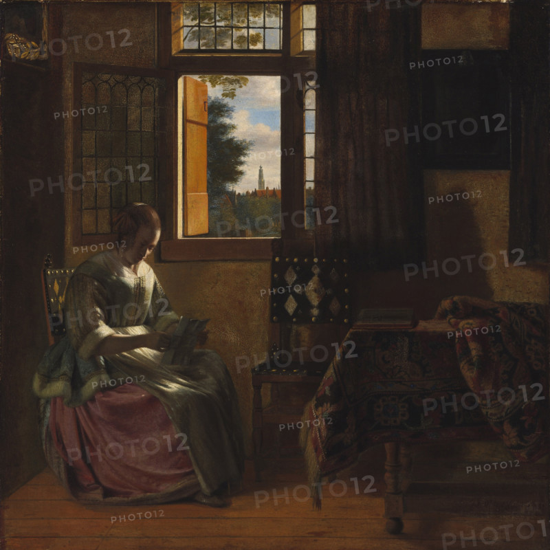 A Woman Reading a Letter by a Window, 1664. Creator: Hooch, Pieter, de (1629-1684).