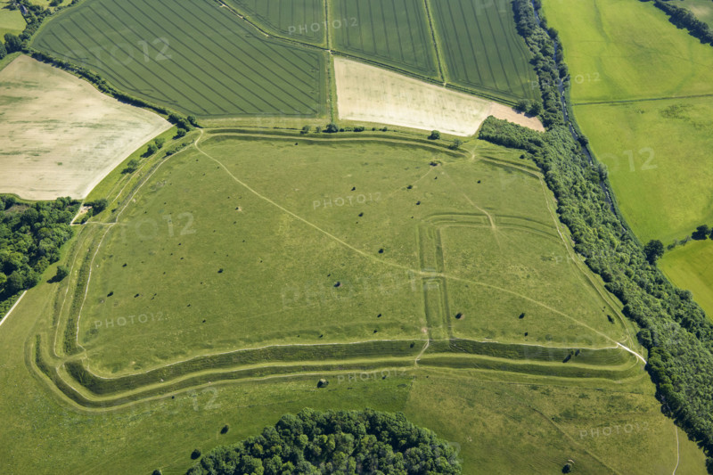 Hod Hill, an Iron Age multivallate hillfort earthwork, near Stourpaine, Dorset, 2022.  Creator: Damian Grady.