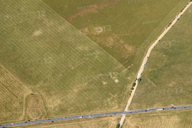 Parch mark of former WW1 military airfield which closed in 1921, Stonehenge Down, Wiltshire, 2022 Creator: Damian Grady.